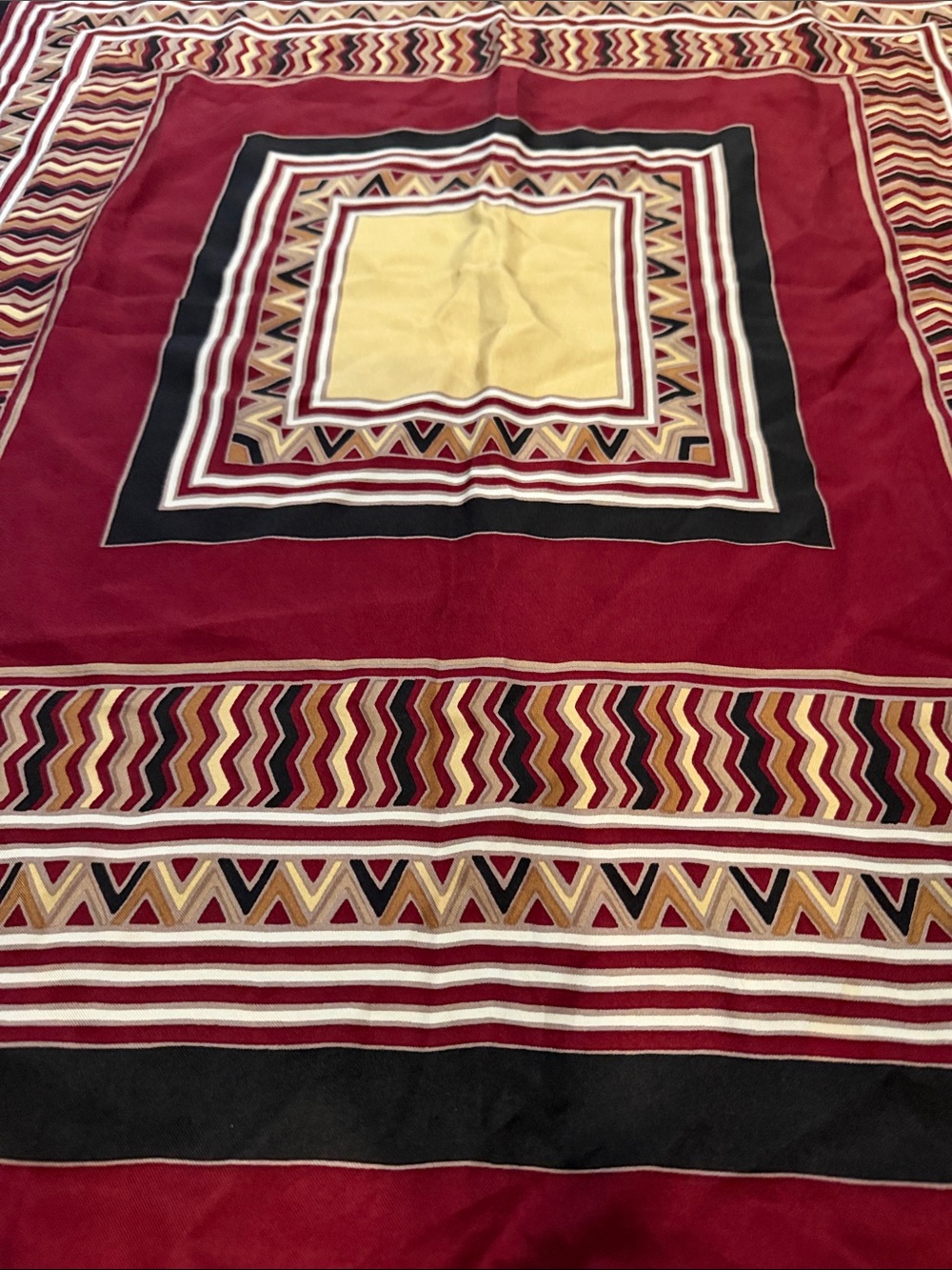 Vintage Caruso Silk Scarf in Burgundy, Black & Gold Trim - Picture 3 of 6